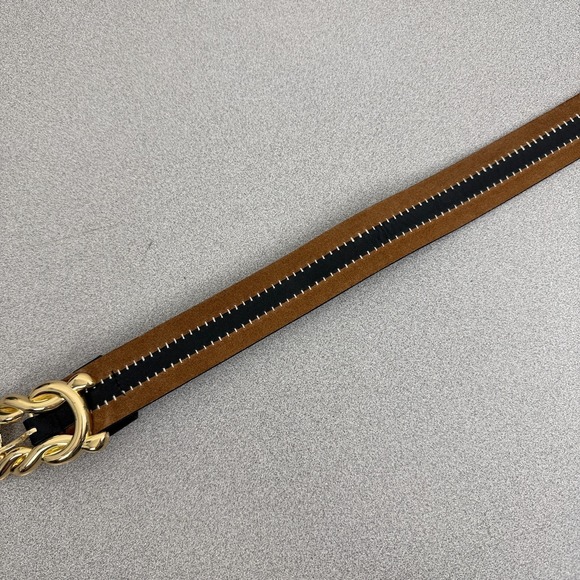 Cabi Leather Belt Womens Medium Gold Buckle Boho Classic Striped Stitched 1.5" - Picture 2 of 8